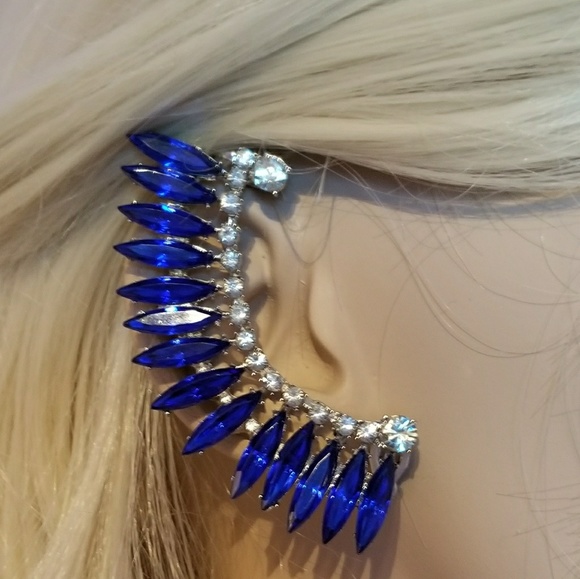 Peacock Blue Rhinestone Ear Cuff - Picture 2 of 3